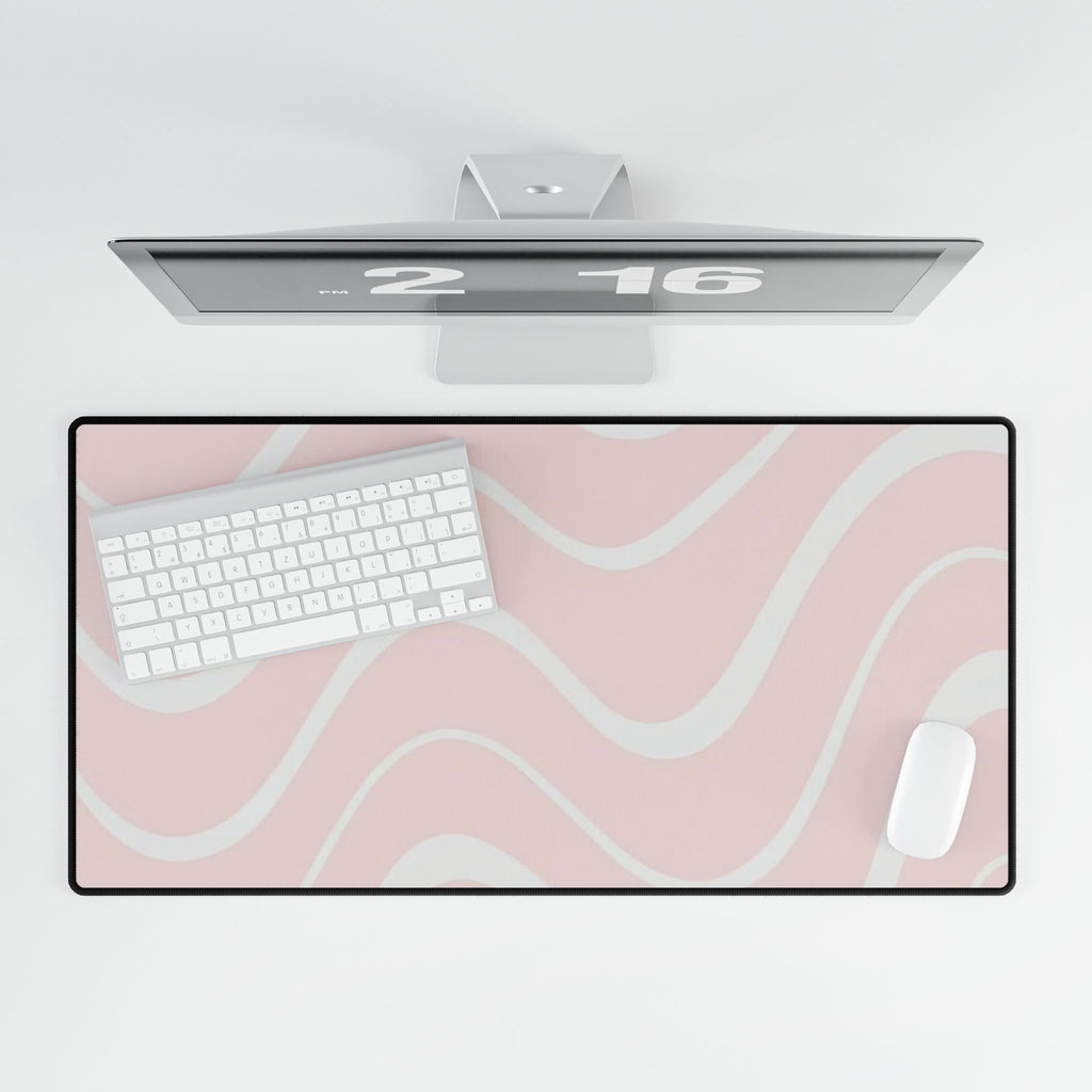 Pastel Wave Desk Mat — Large Pink Wavy Mouse Pad