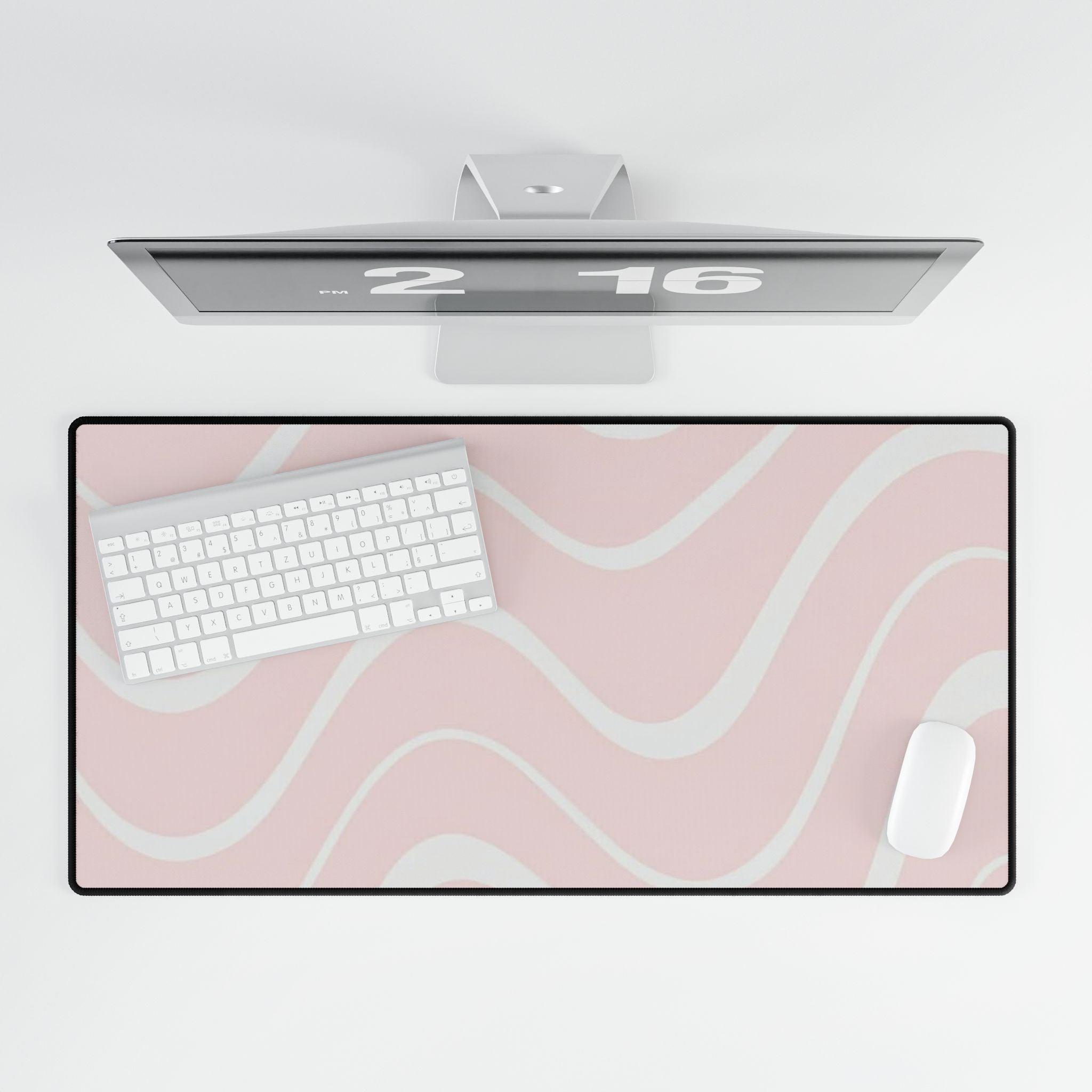 Pastel Wave Desk Mat — Large Pink Wavy Mouse Pad
