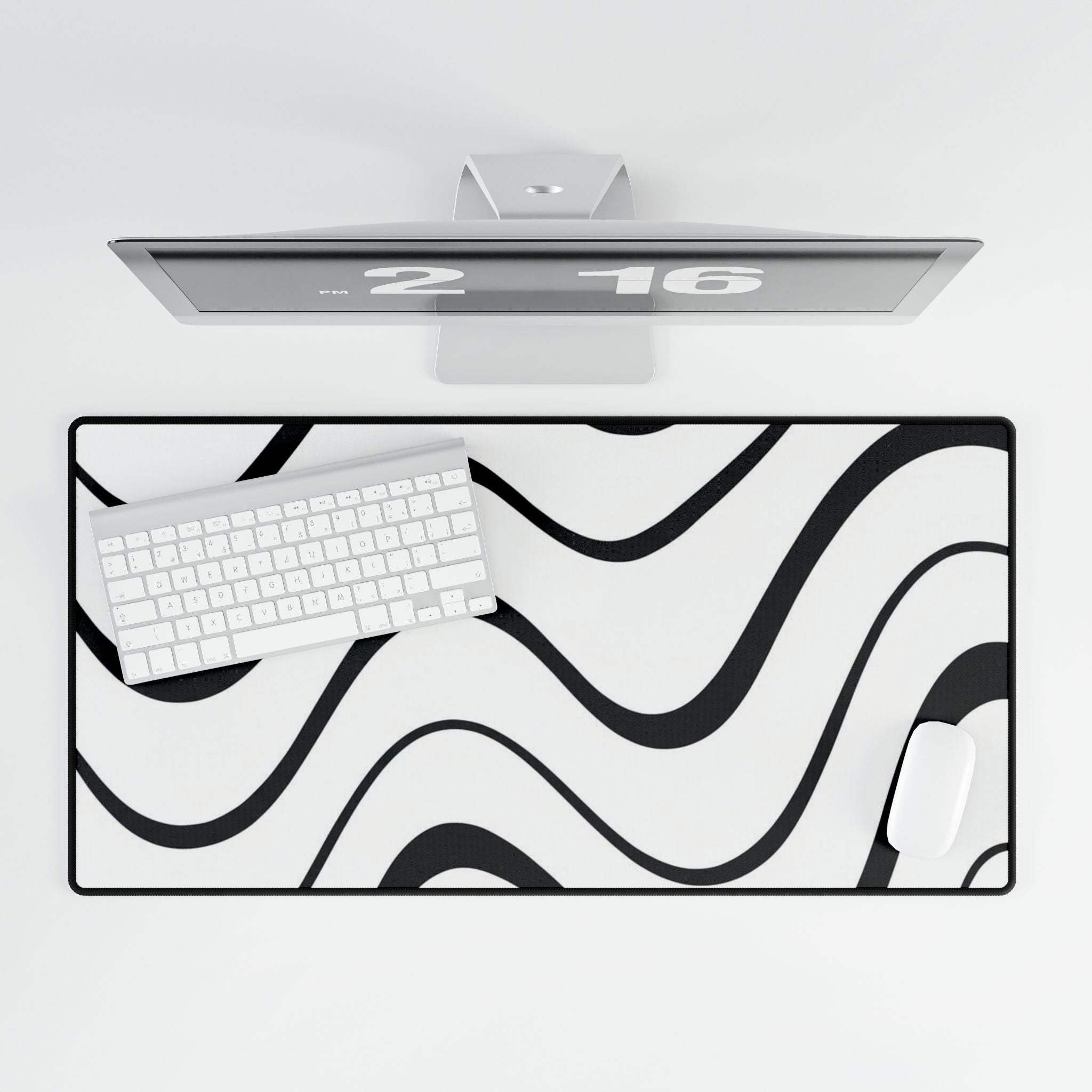 Wavy Lines Desk Mat — Minimal Black & White XXL Mousepad