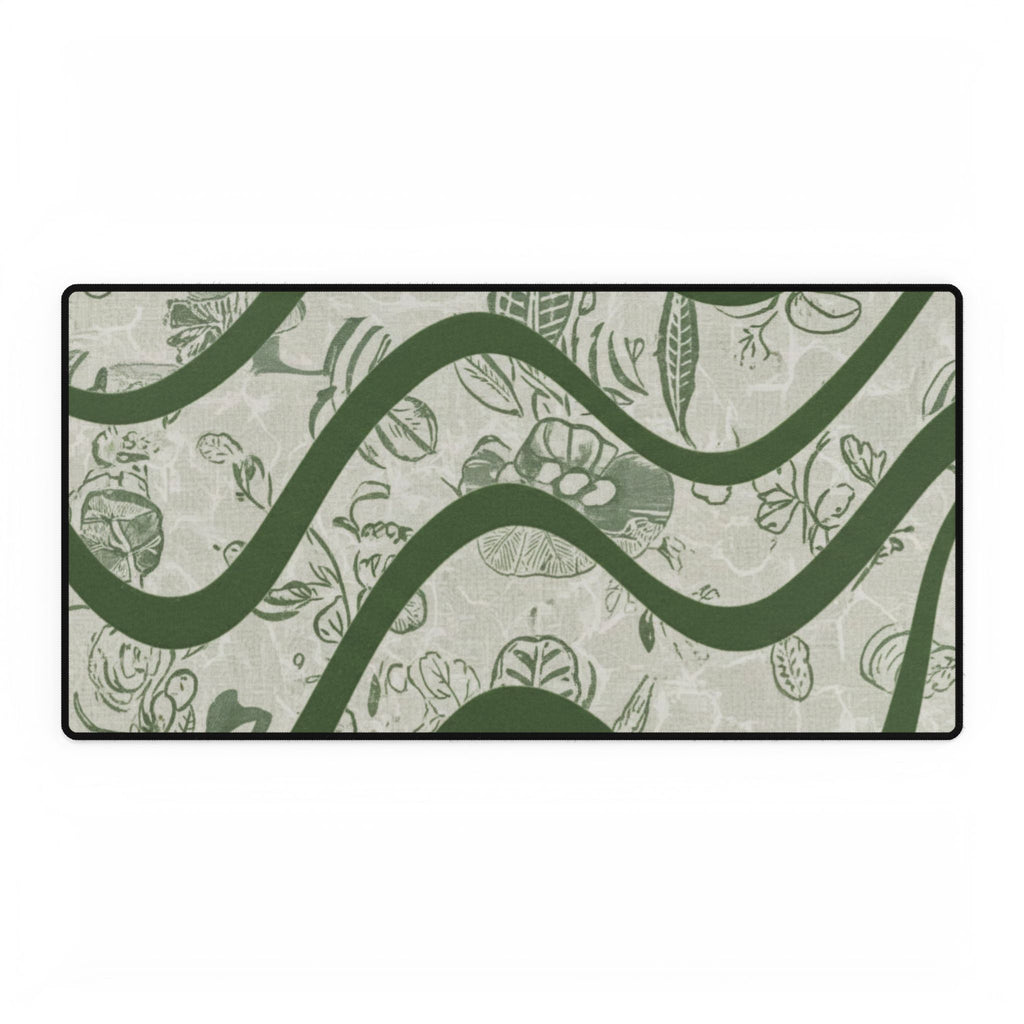 Green Wave Floral Desk Mat — Large Decorative Mousepad for Office & Home