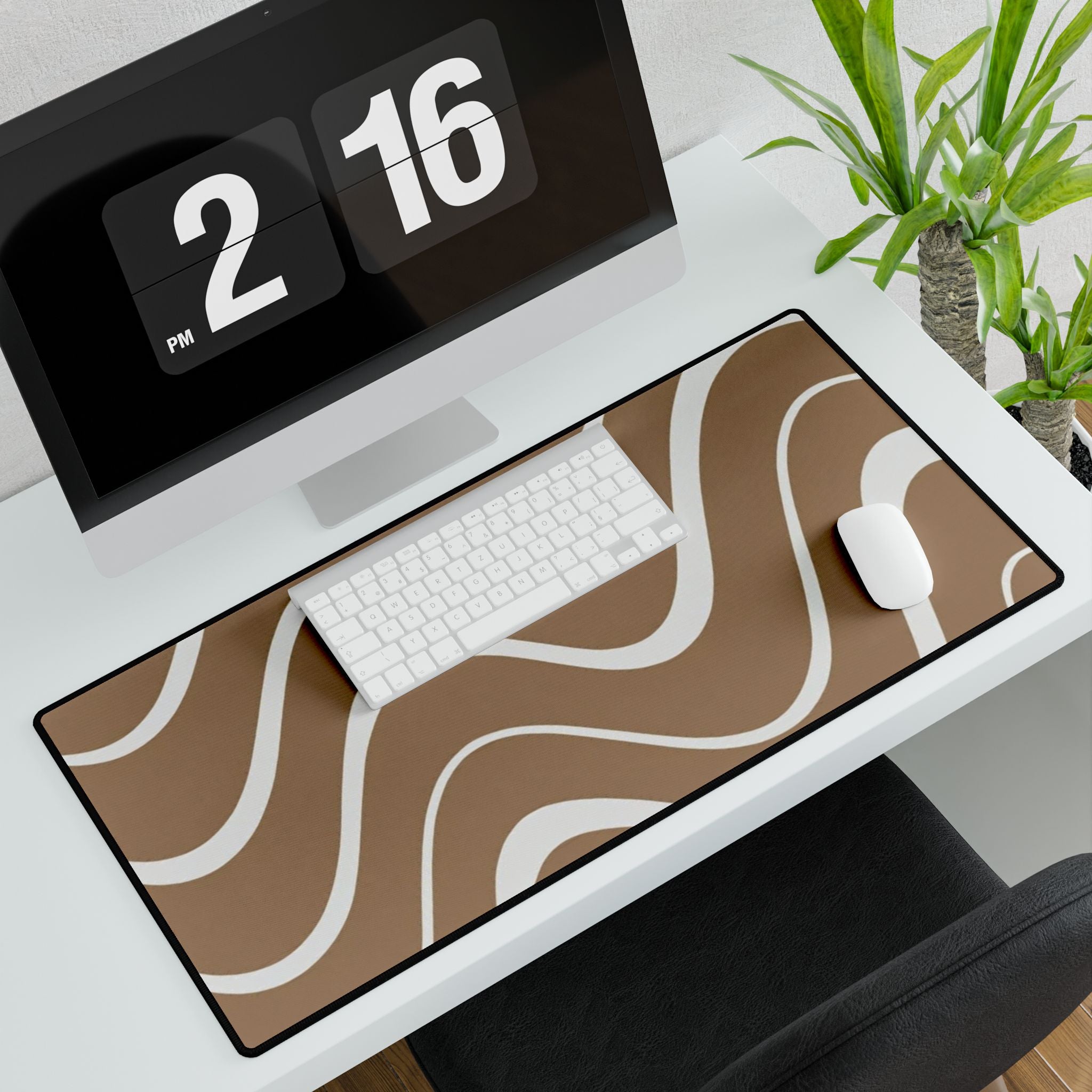 Wavy Brown Minimalist Desk Mat — Large Mousepad Desk Pad