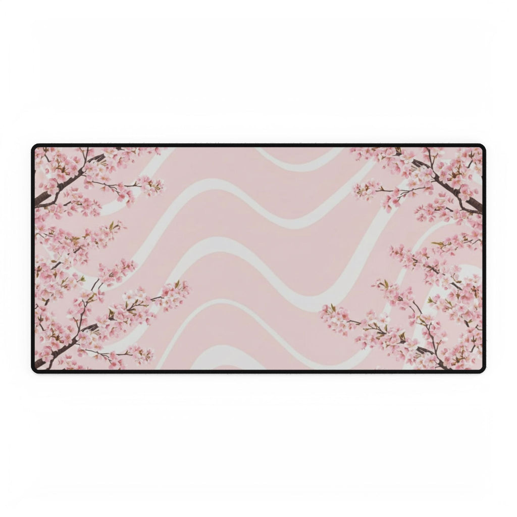 Cherry Blossom Wave Desk Mat — Pink Floral Gaming & Office Mouse Pad
