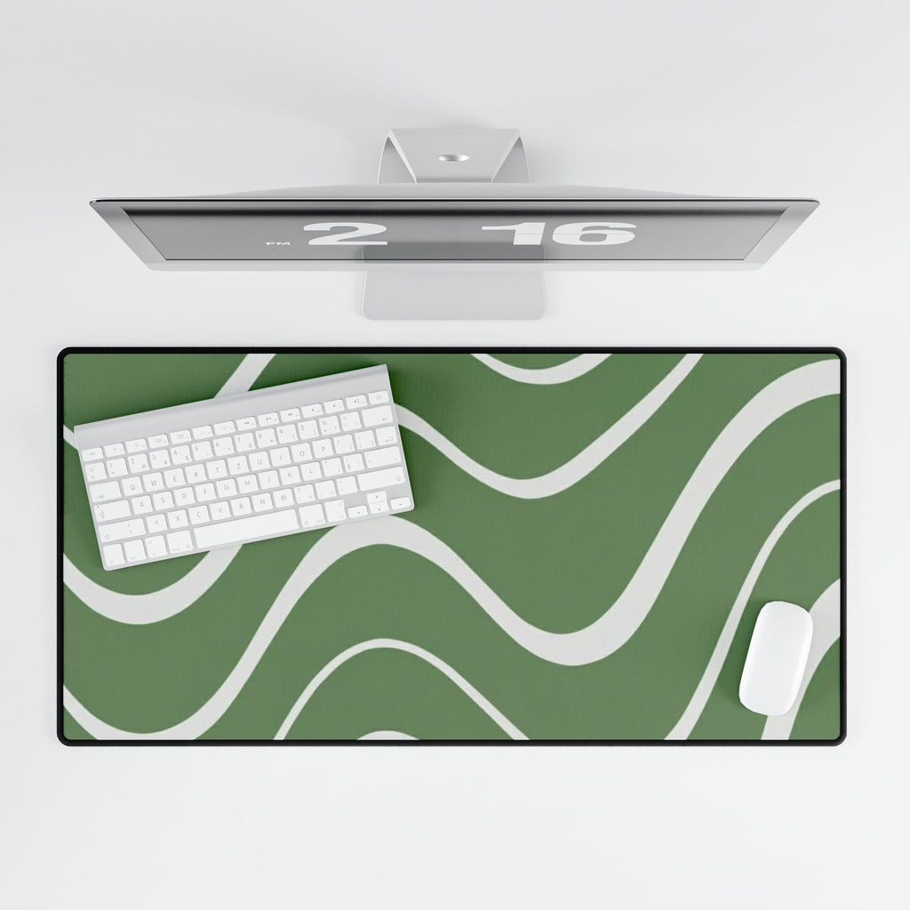 Green Wavy Desk Mat – Large Abstract Mouse Pad for Home Office