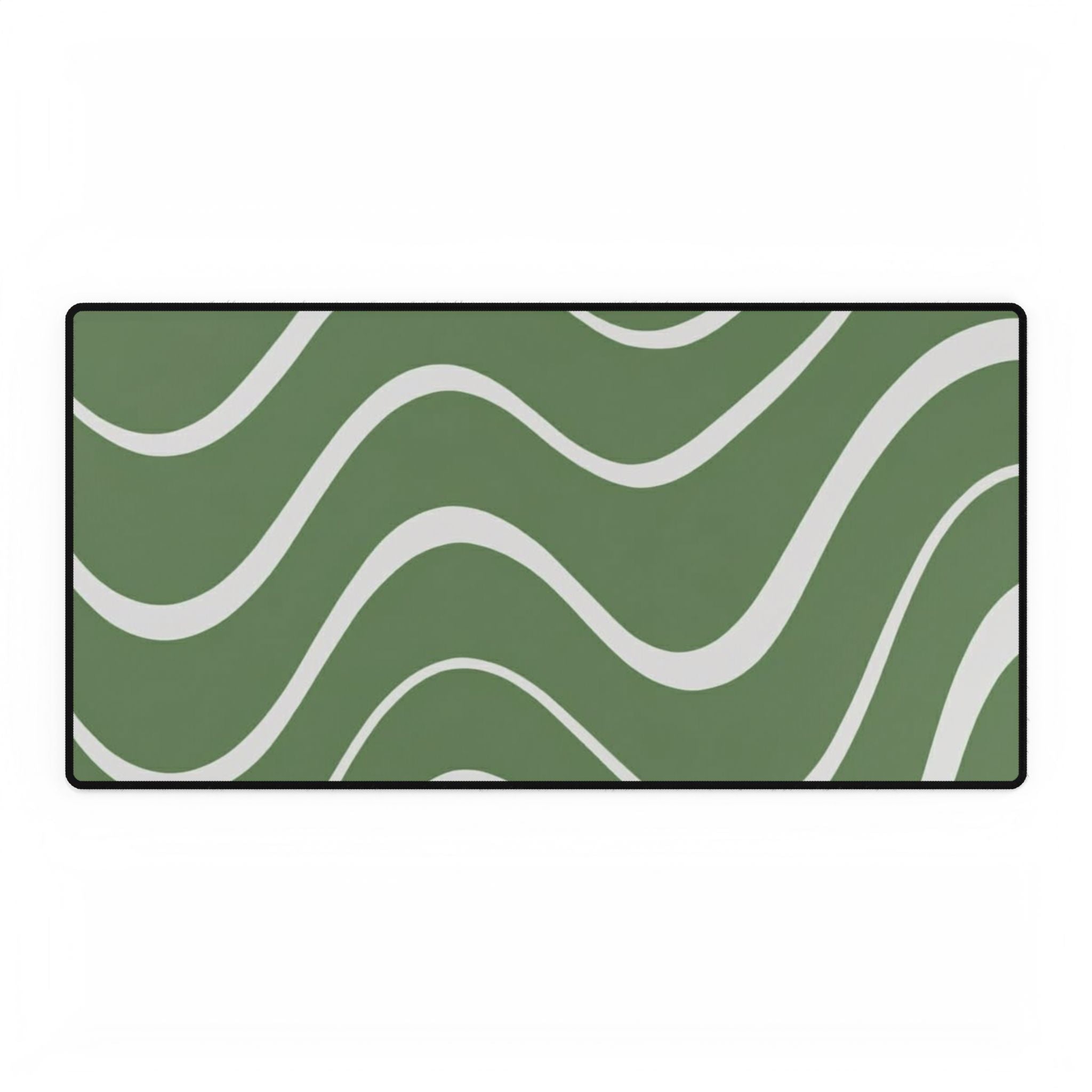 Green Wavy Desk Mat – Large Abstract Mouse Pad for Home Office