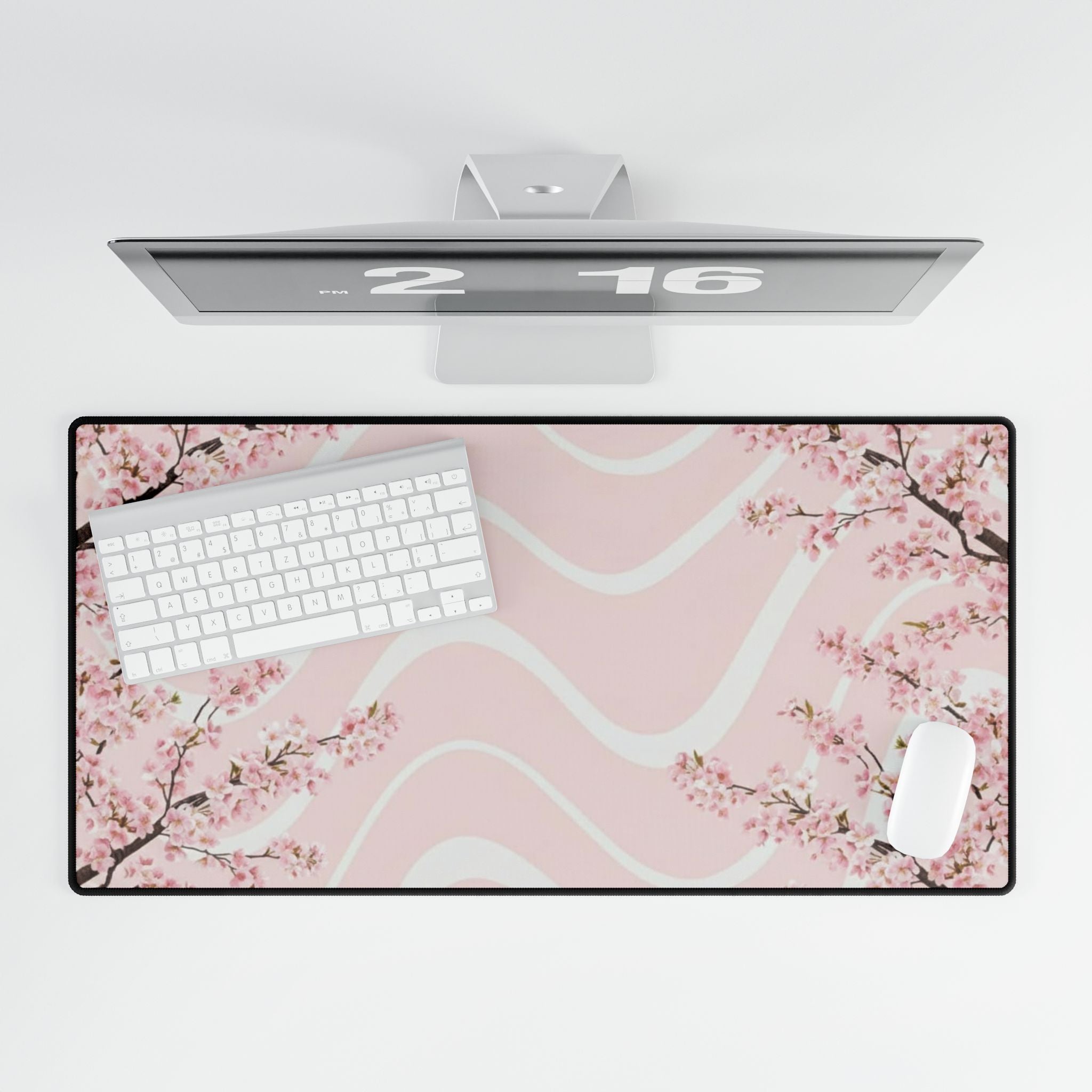Cherry Blossom Wave Desk Mat — Pink Floral Gaming & Office Mouse Pad