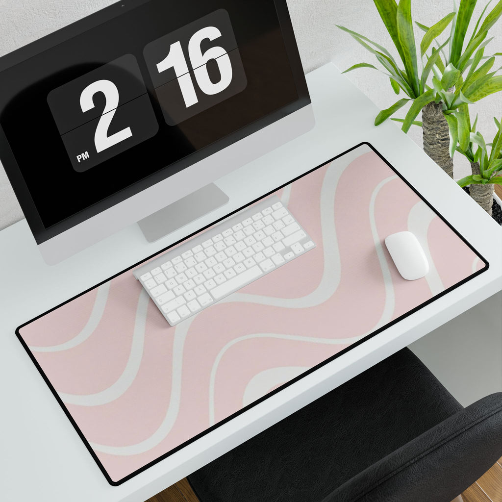 Pastel Wave Desk Mat — Large Pink Wavy Mouse Pad
