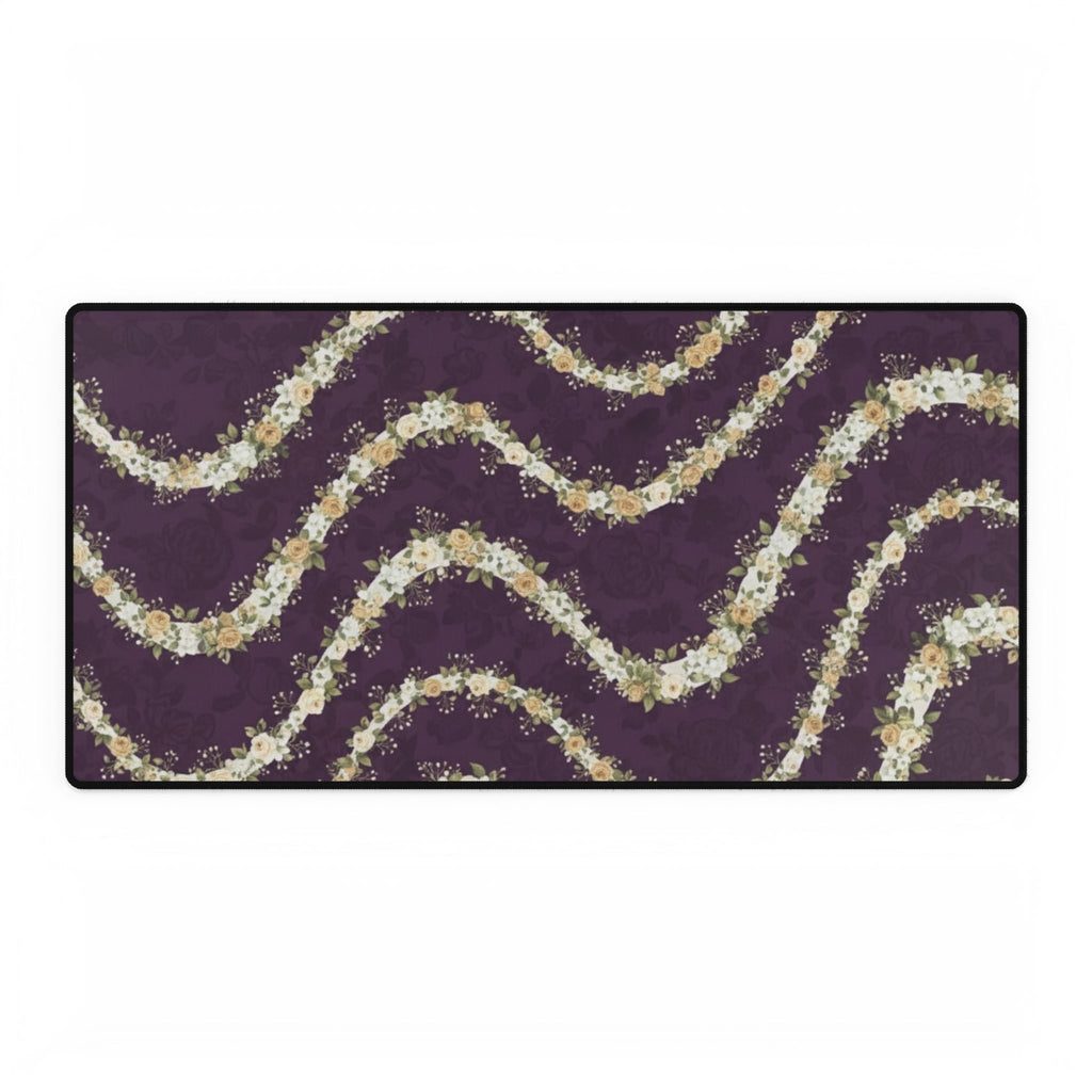 Floral Wave Desk Mat — Purple Petal Patterned Gaming/Work Surface