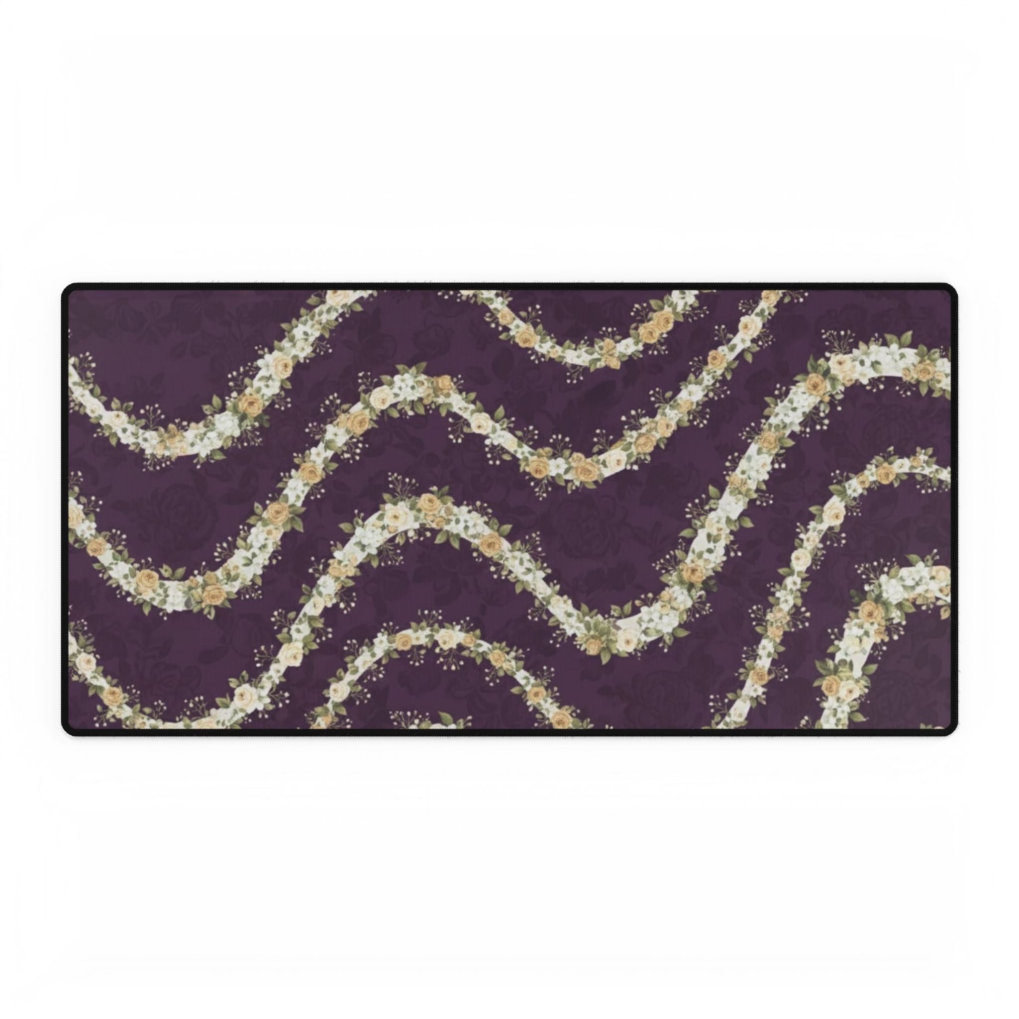 Floral Wave Desk Mat — Purple Petal Patterned Gaming/Work Surface