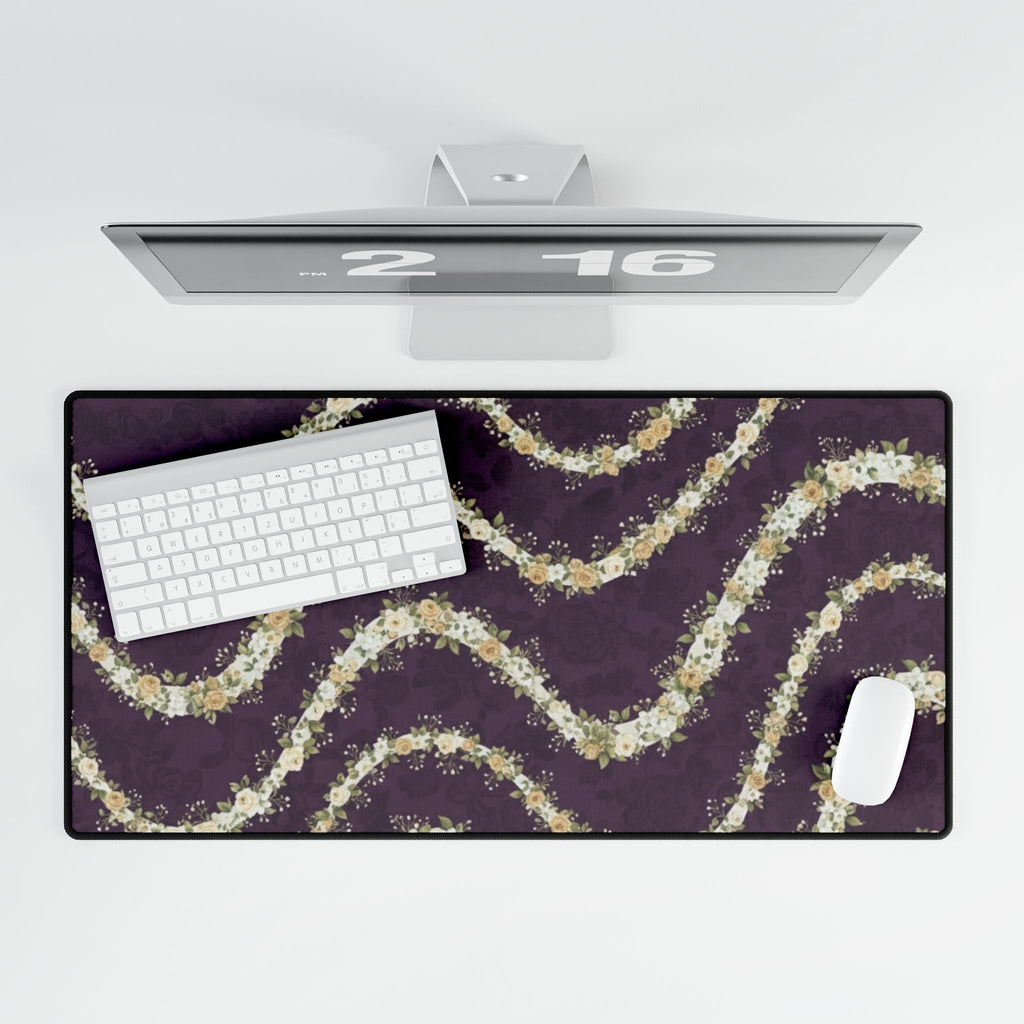 Floral Wave Desk Mat — Purple Petal Patterned Gaming/Work Surface